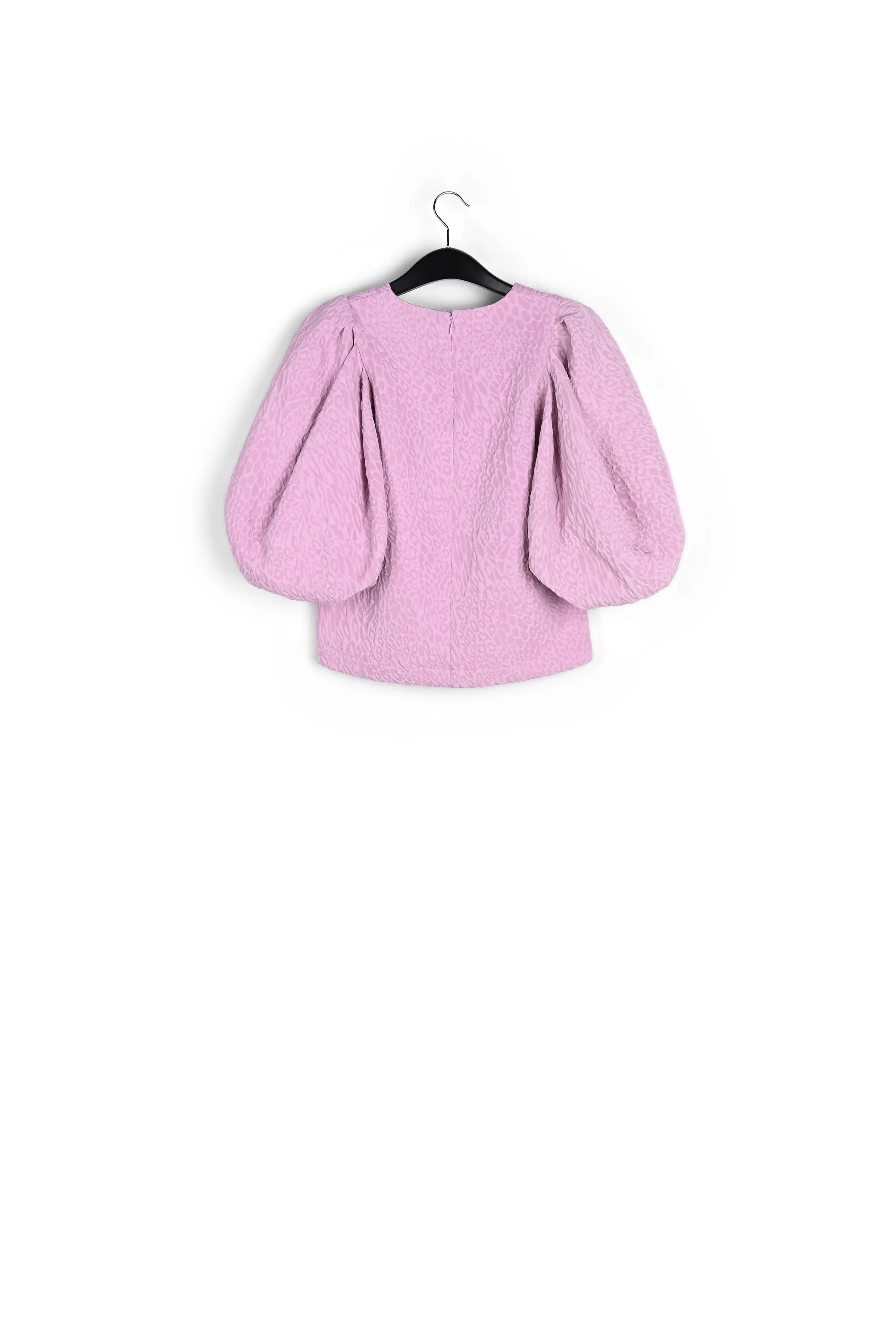 Light pink jacquard top with puffed sleeves