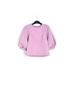 Light pink jacquard top with puffed sleeves