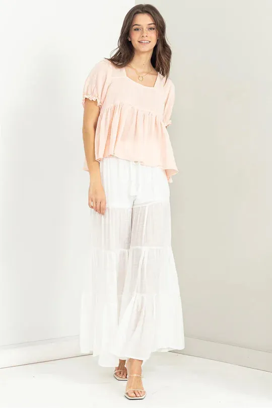 Light Pink Puff Sleeve Crop Top