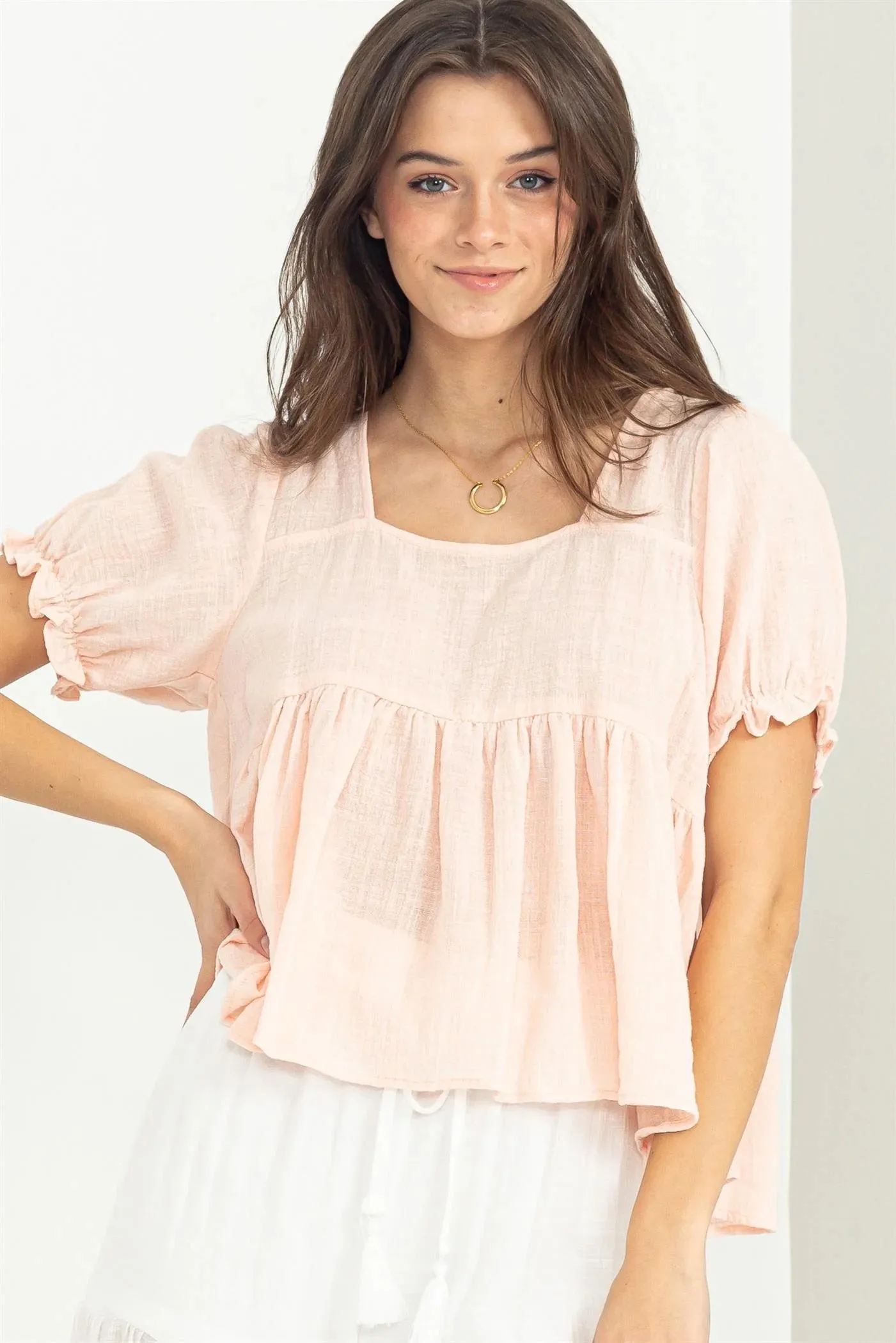 Light Pink Puff Sleeve Crop Top