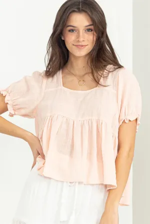 Light Pink Puff Sleeve Crop Top