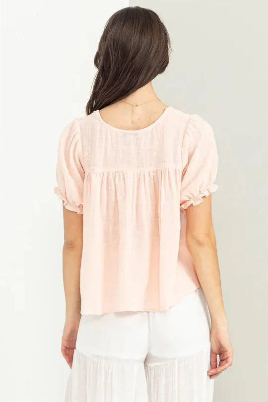 Light Pink Puff Sleeve Crop Top