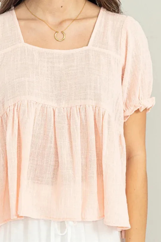 Light Pink Puff Sleeve Crop Top