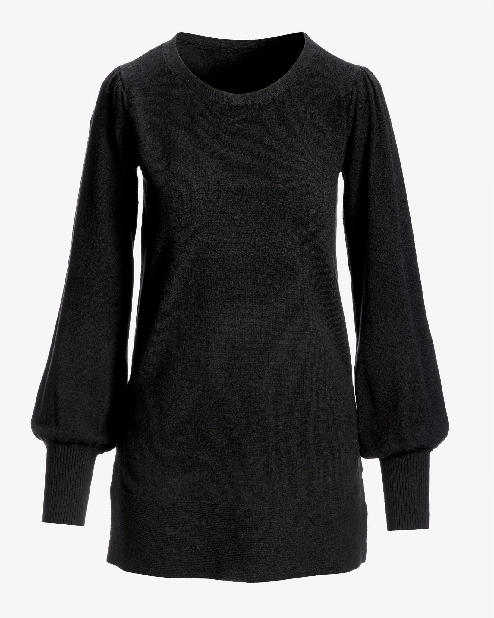 Lightweight Puff Sleeve Tunic Sweater Black