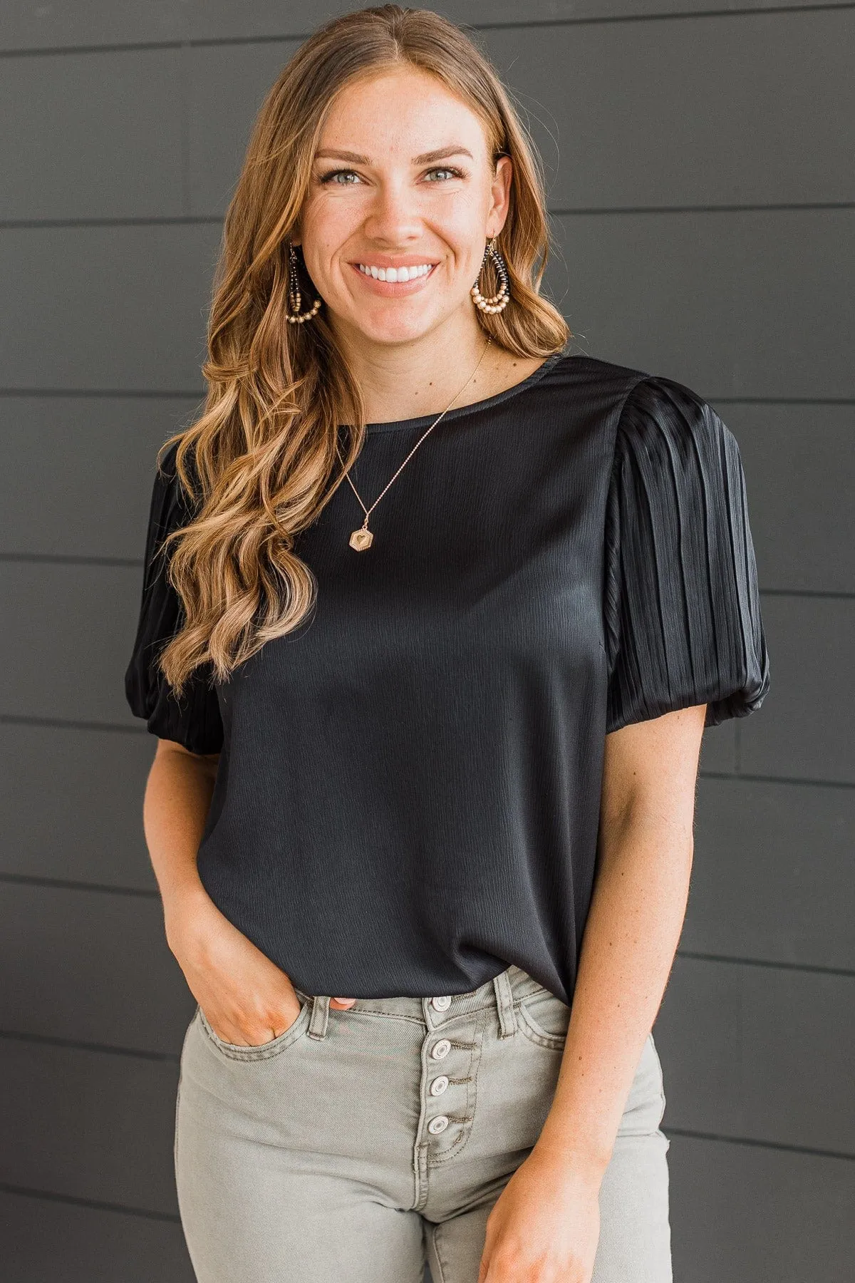 Like A Melody Puff Sleeve Top- Black