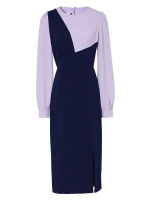 Lilac And Navy Lantern Sleeve Slit Dress Vintage 1940S Dress