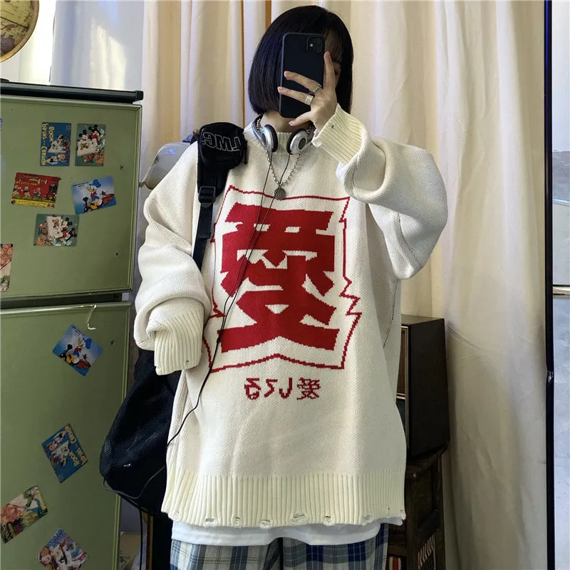 [@__lil_zi__ ] "LOVE" SWEATER / BLUE PLAID PANTS N121503