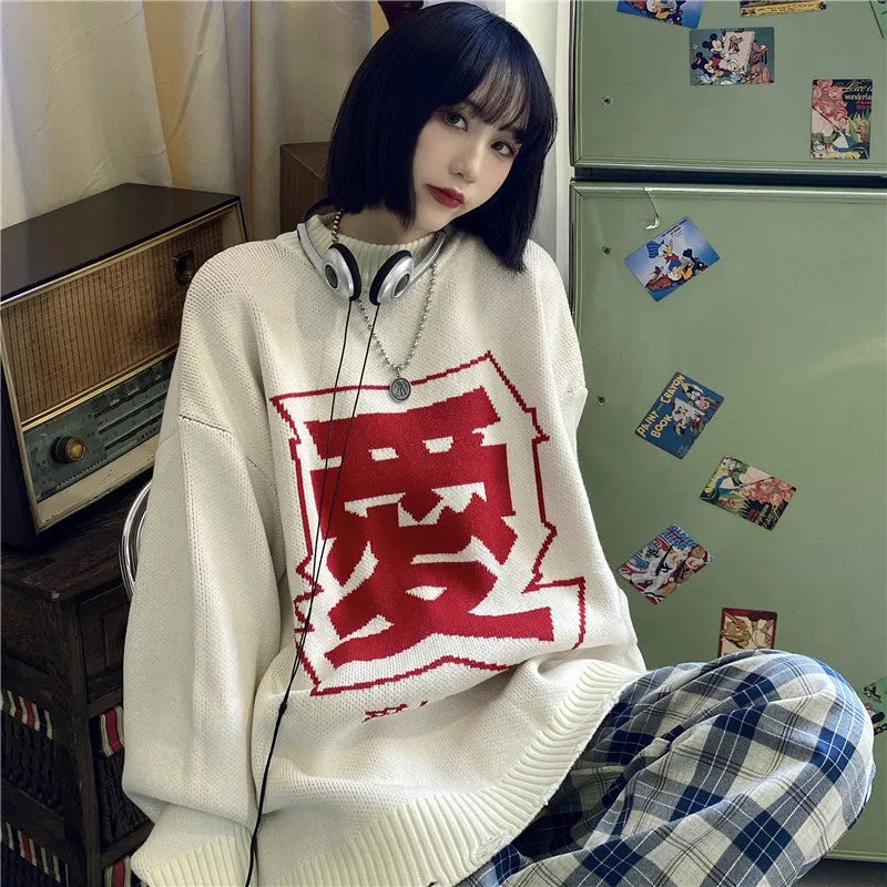 [@__lil_zi__ ] "LOVE" SWEATER / BLUE PLAID PANTS N121503