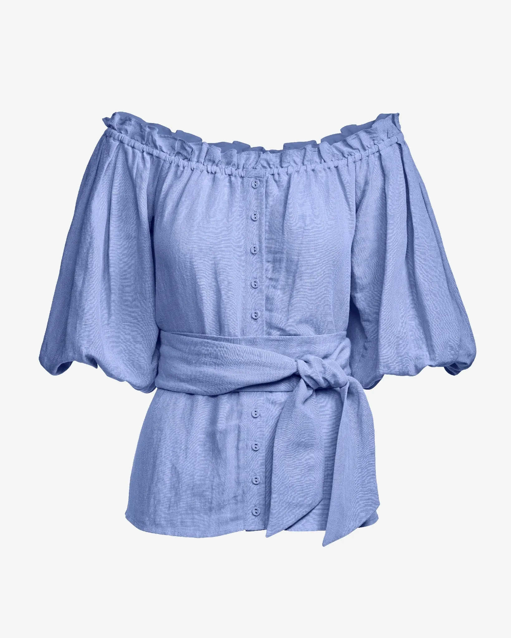 Linen Puff Sleeve Tie Waist Peplum Blouse Jacaranda