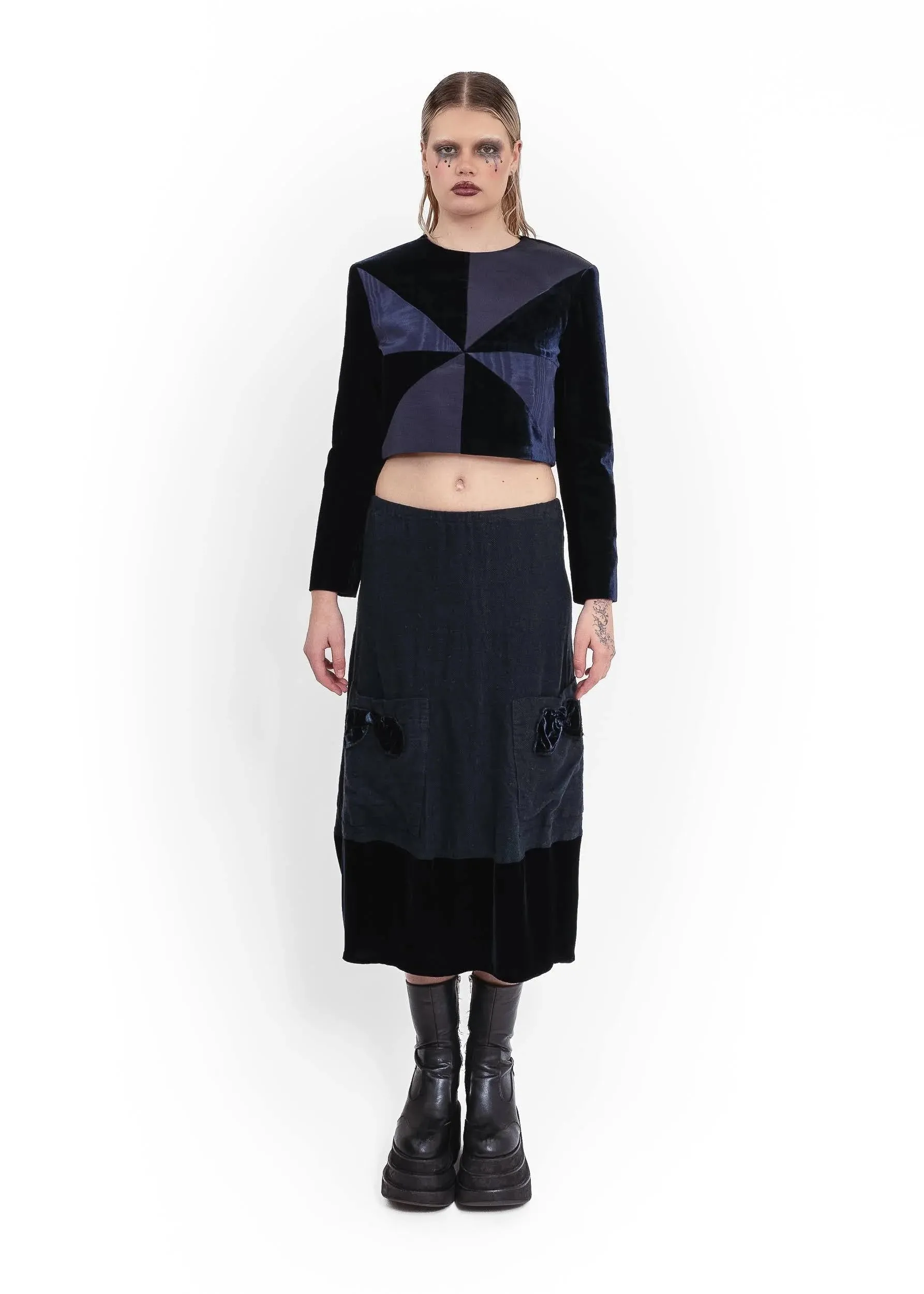 Linen/ velvet balloon skirt