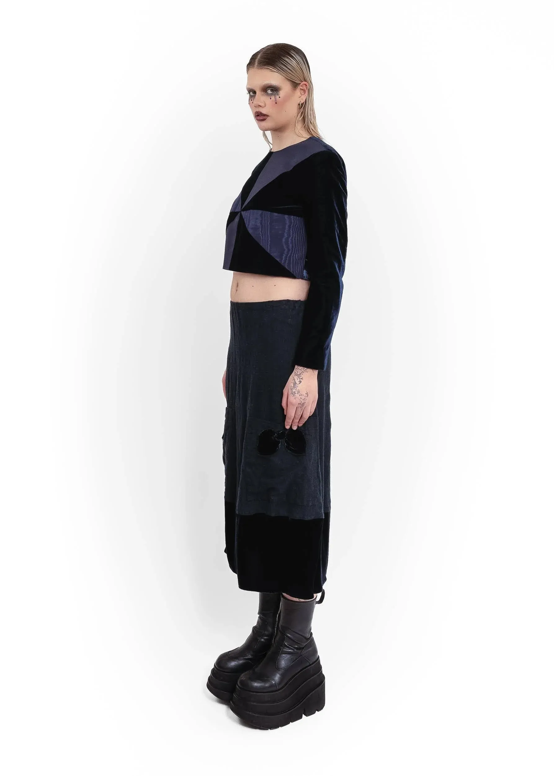 Linen/ velvet balloon skirt