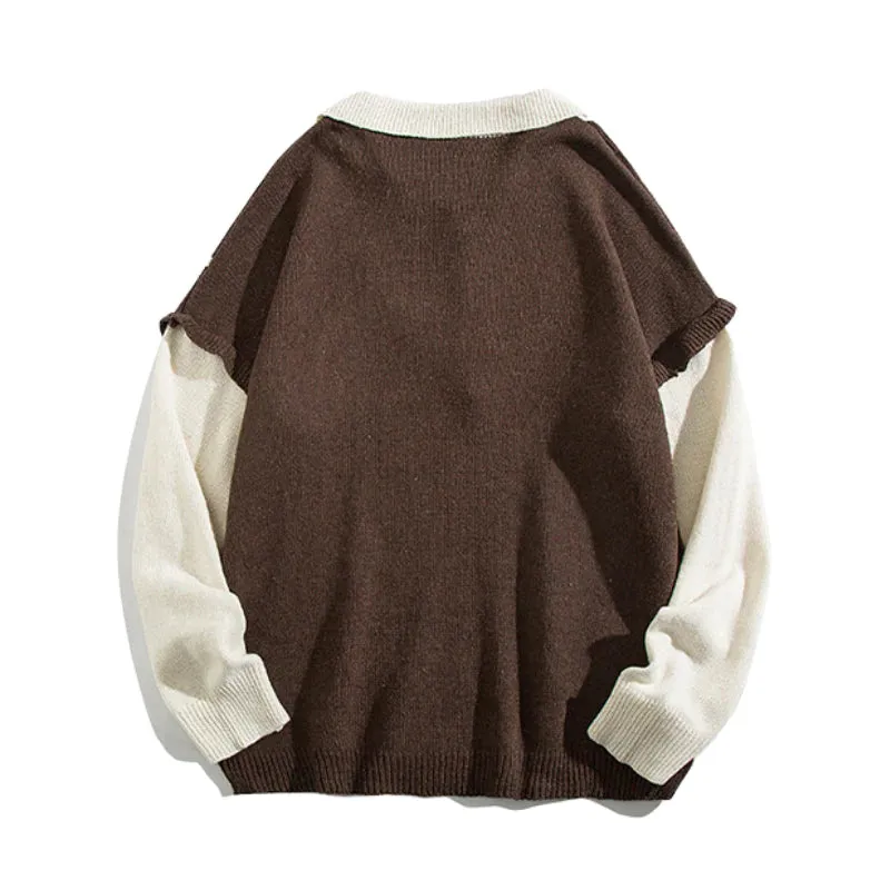 Literary Fake Two-piece Polo Collar Sweater