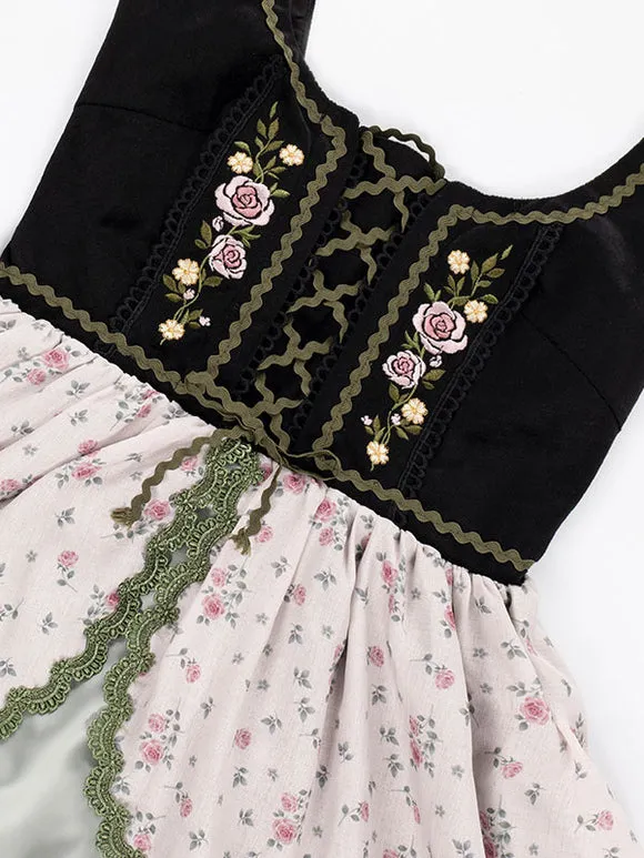 Lolita Dresses Tea Party Style Lolita Skirt Ruffles Sleeveless Polyester Pastoral Style Floral Print Light Green