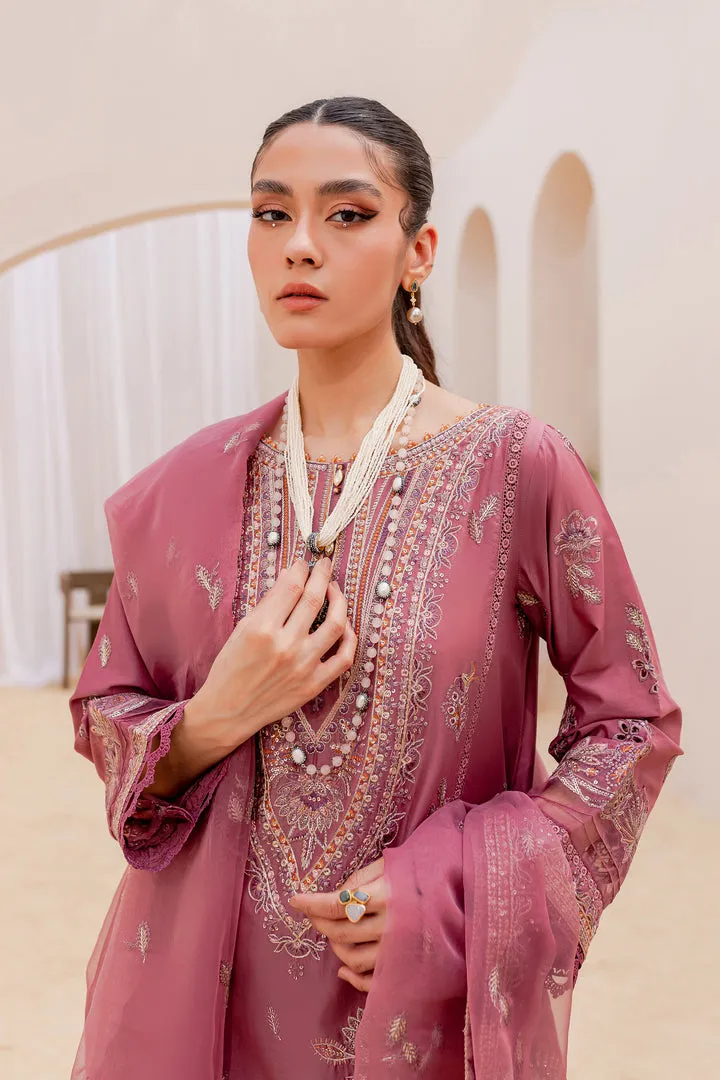 Long Paneled Tea Pink Embroidered Kameez Trousers Pakistani Party Wear