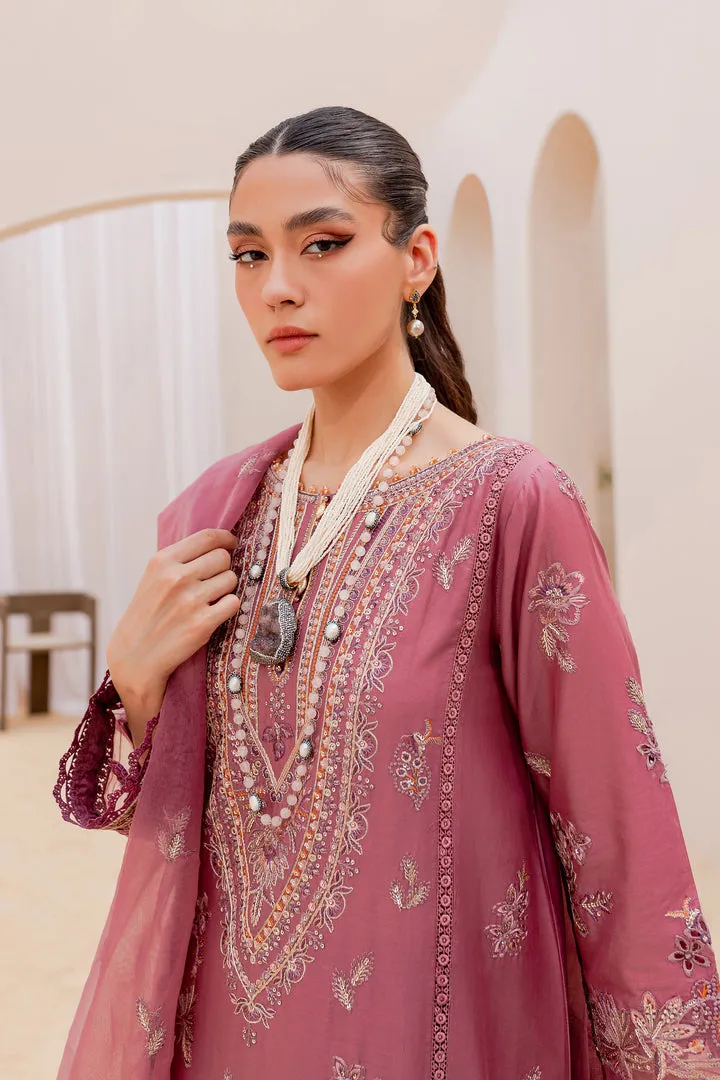 Long Paneled Tea Pink Embroidered Kameez Trousers Pakistani Party Wear