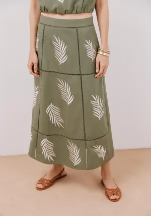 Long Skirt With Embroidered - Dark Khaki