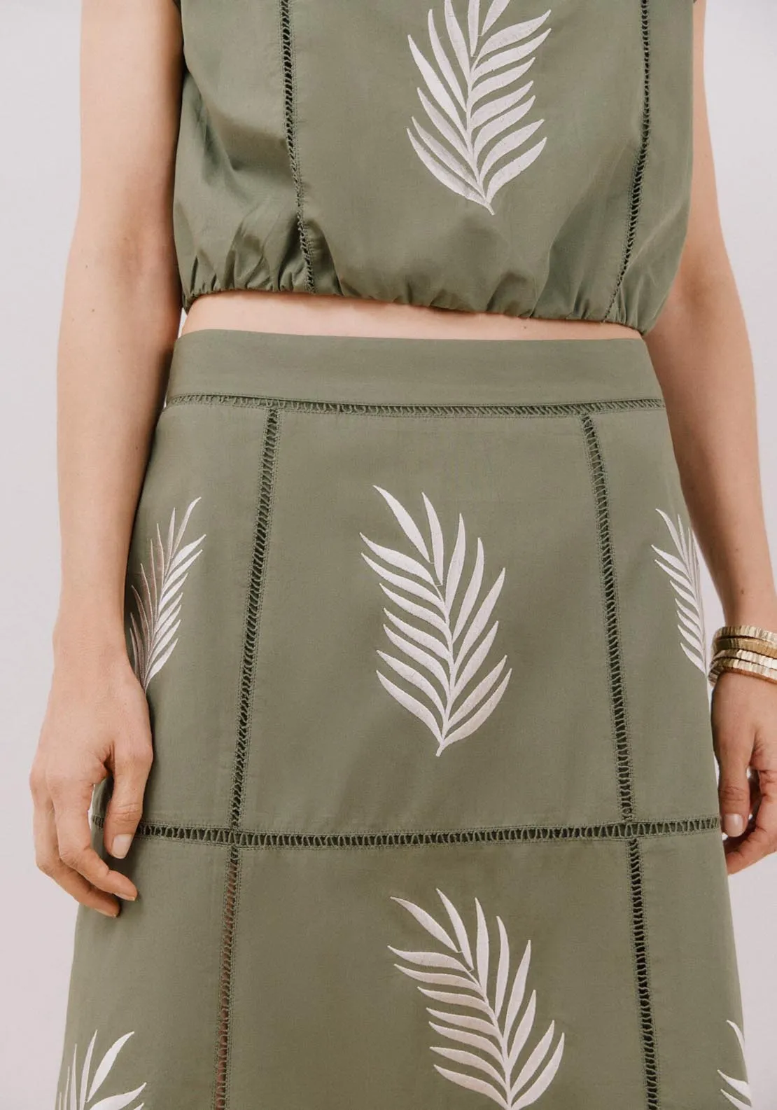 Long Skirt With Embroidered - Dark Khaki