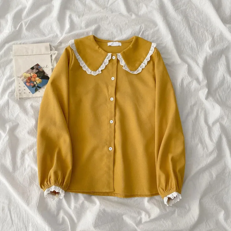 Long Sleeve Candy Colors Peter Pan Collar Shirt