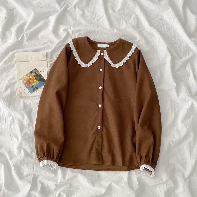 Long Sleeve Candy Colors Peter Pan Collar Shirt