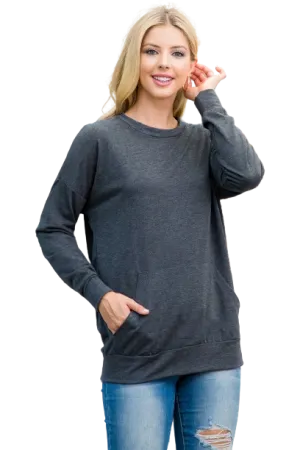 Long Sleeve French Terry Top with Kangaroo Pocket Top Charcoal - Pack of 4