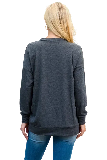 Long Sleeve French Terry Top with Kangaroo Pocket Top Charcoal - Pack of 4