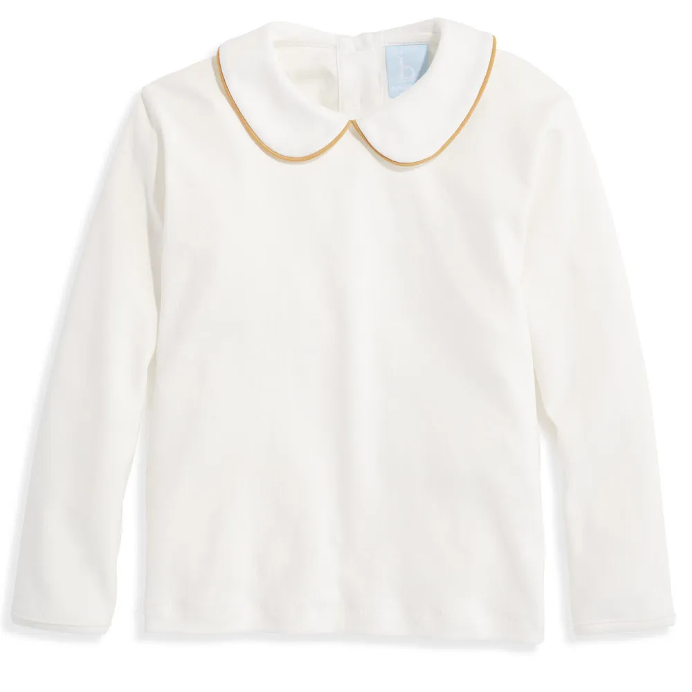 Long Sleeve Pima Peter Pan Tee -- Ivory w/ Mustard