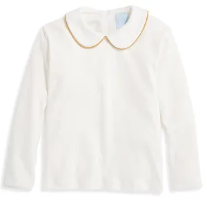 Long Sleeve Pima Peter Pan Tee -- Ivory w/ Mustard