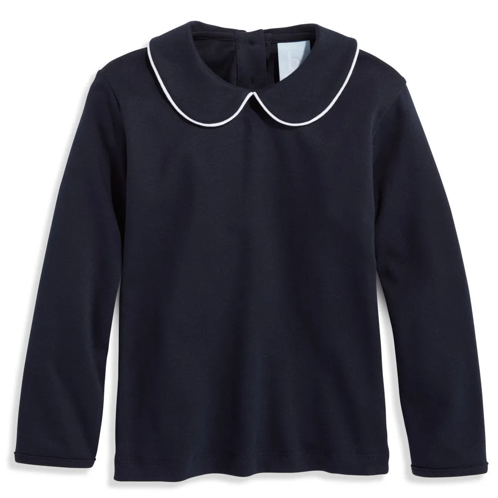 Long Sleeve Pima Peter Pan Tee -- Navy w/ White