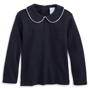 Long Sleeve Pima Peter Pan Tee -- Navy w/ White