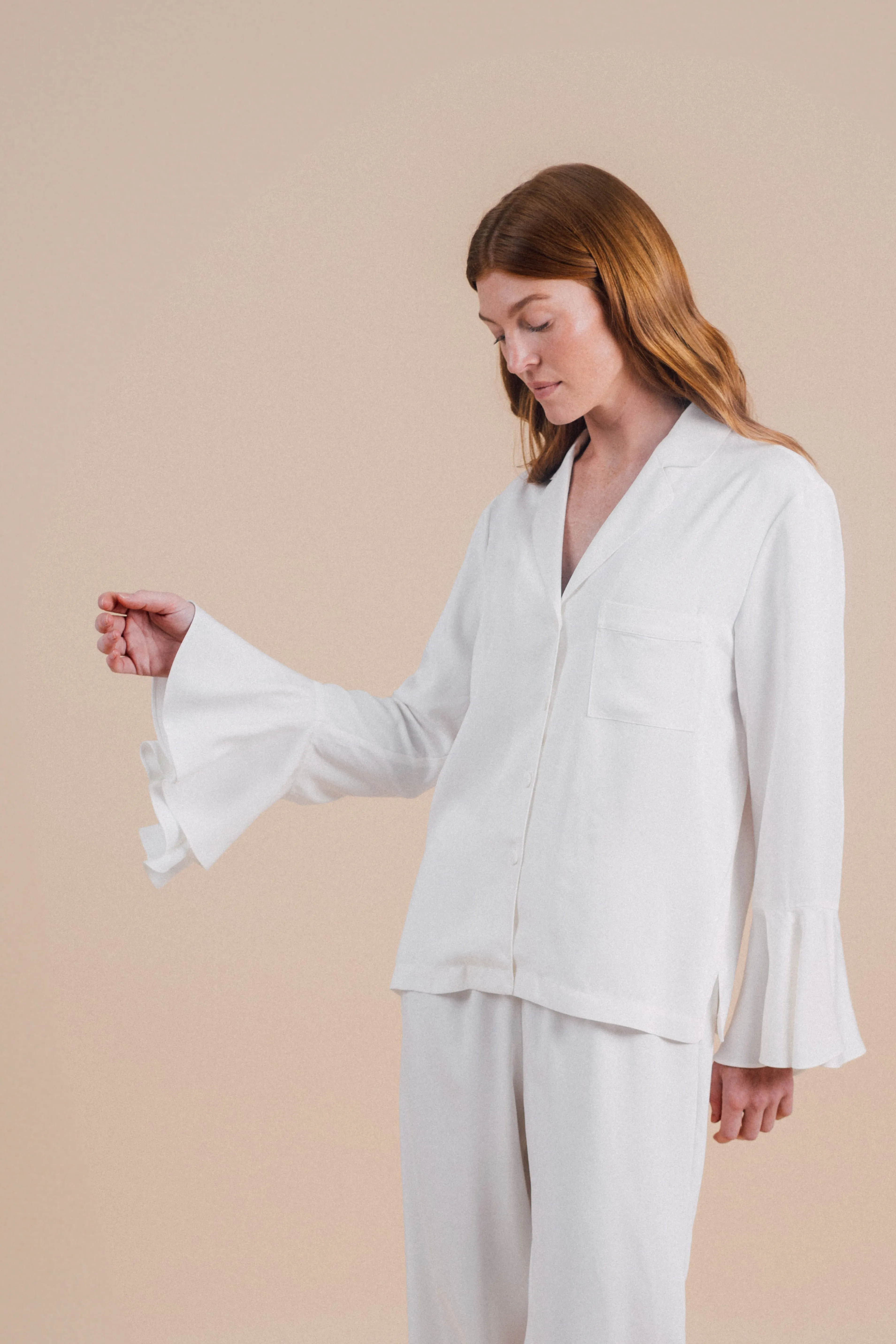 Long Sleeve Ruffle Pant Set - Cloud