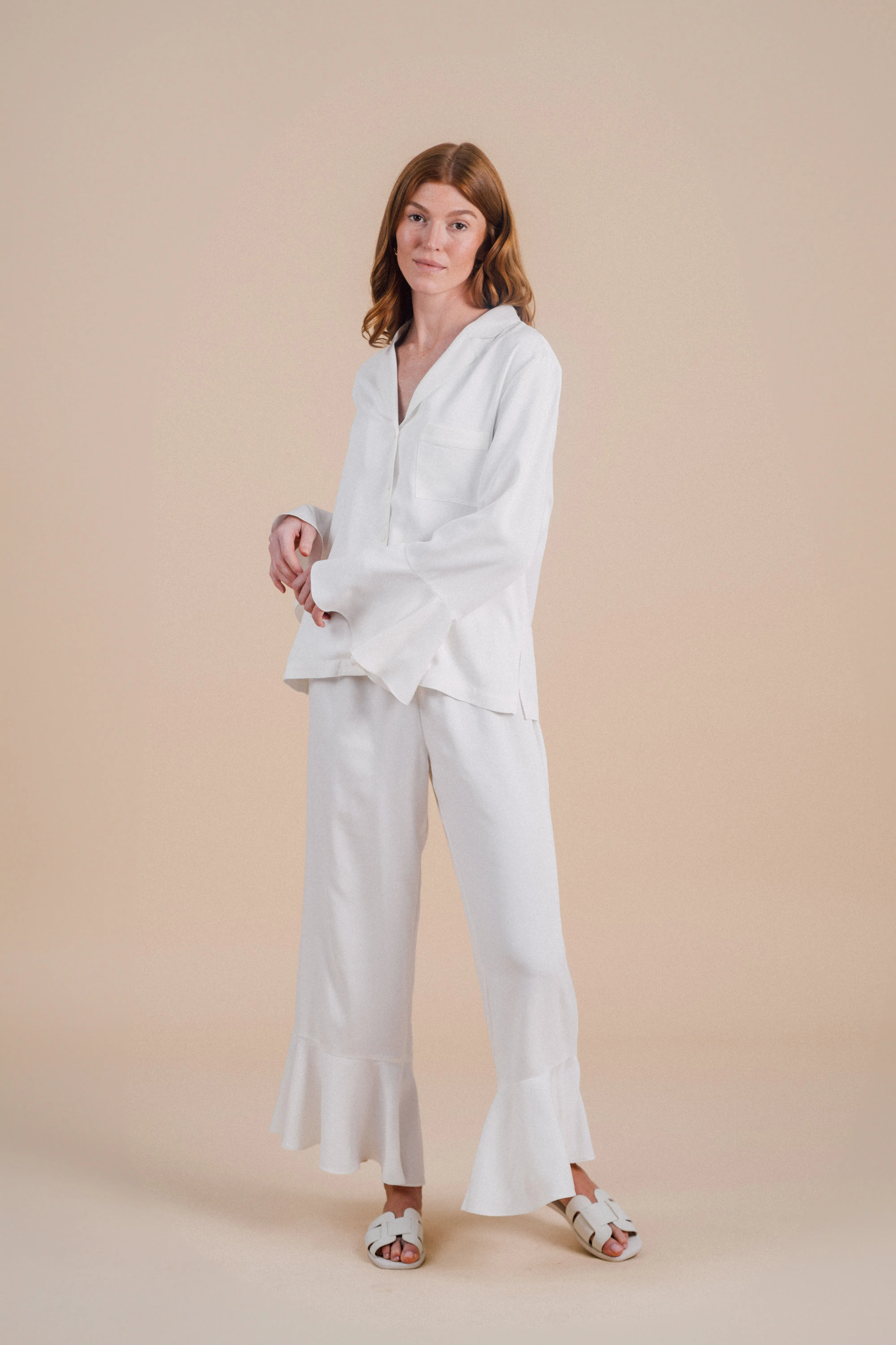 Long Sleeve Ruffle Pant Set - Cloud