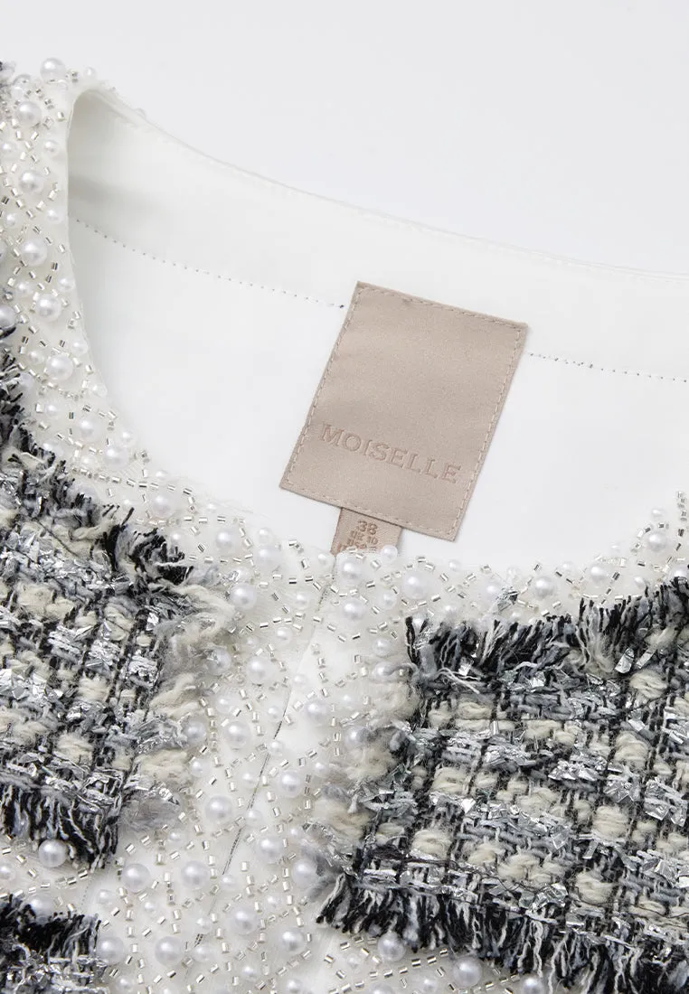 Lurex Diamond-pattern Frayed-detail Embellished Jacket