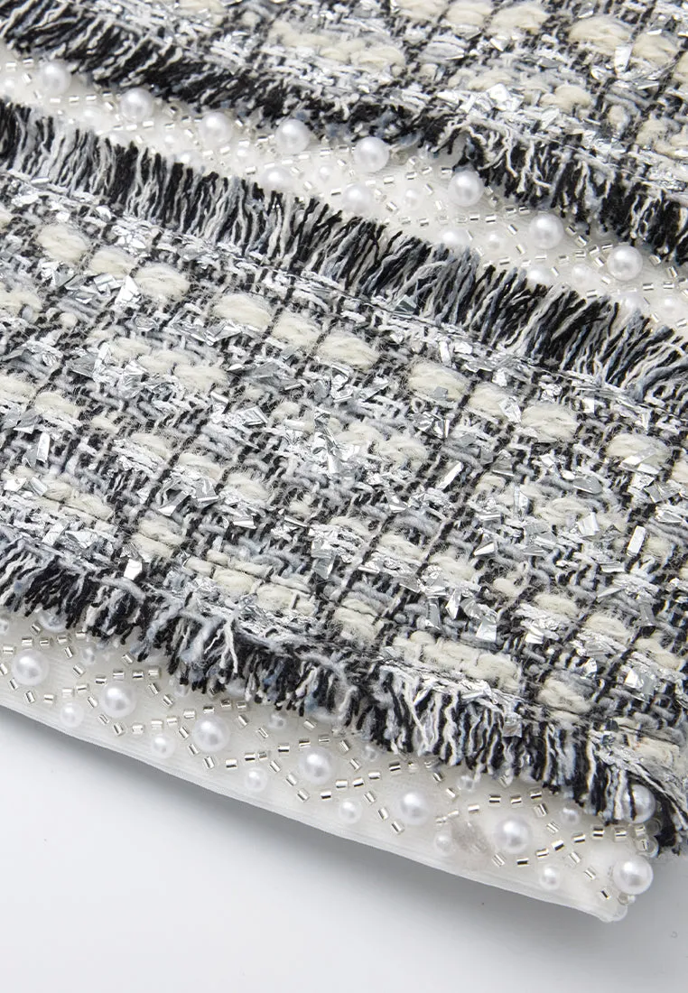 Lurex Diamond-pattern Frayed-detail Embellished Jacket