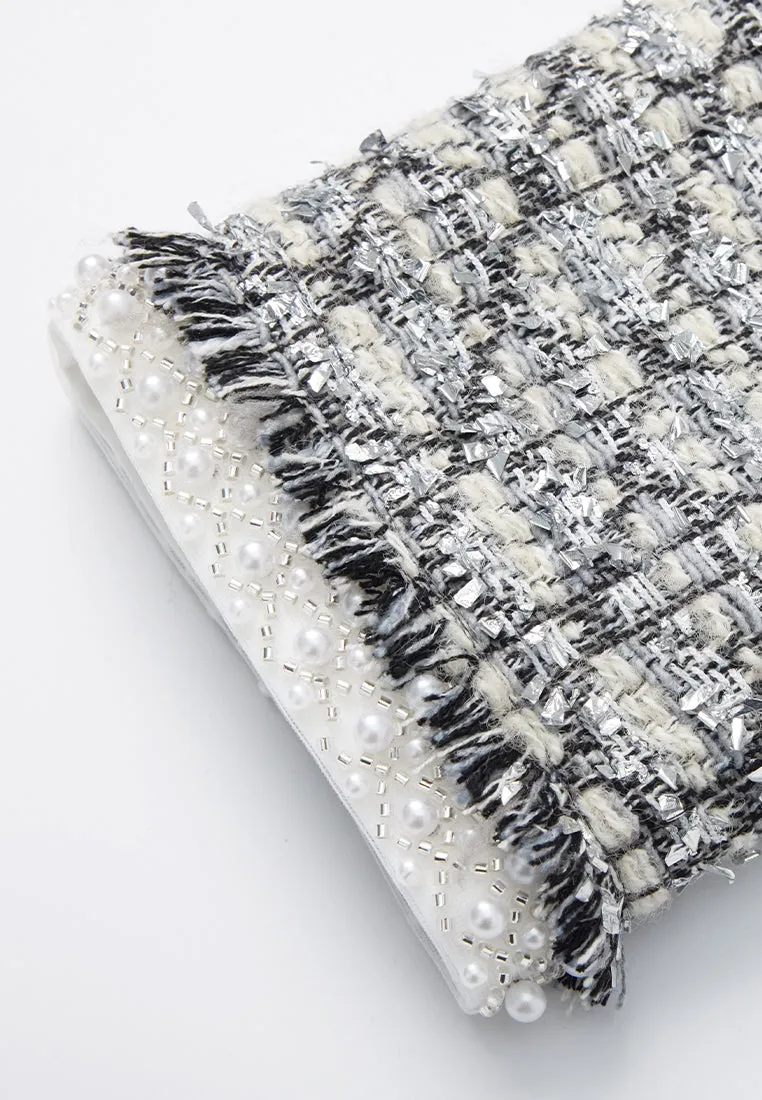 Lurex Diamond-pattern Frayed-detail Embellished Jacket