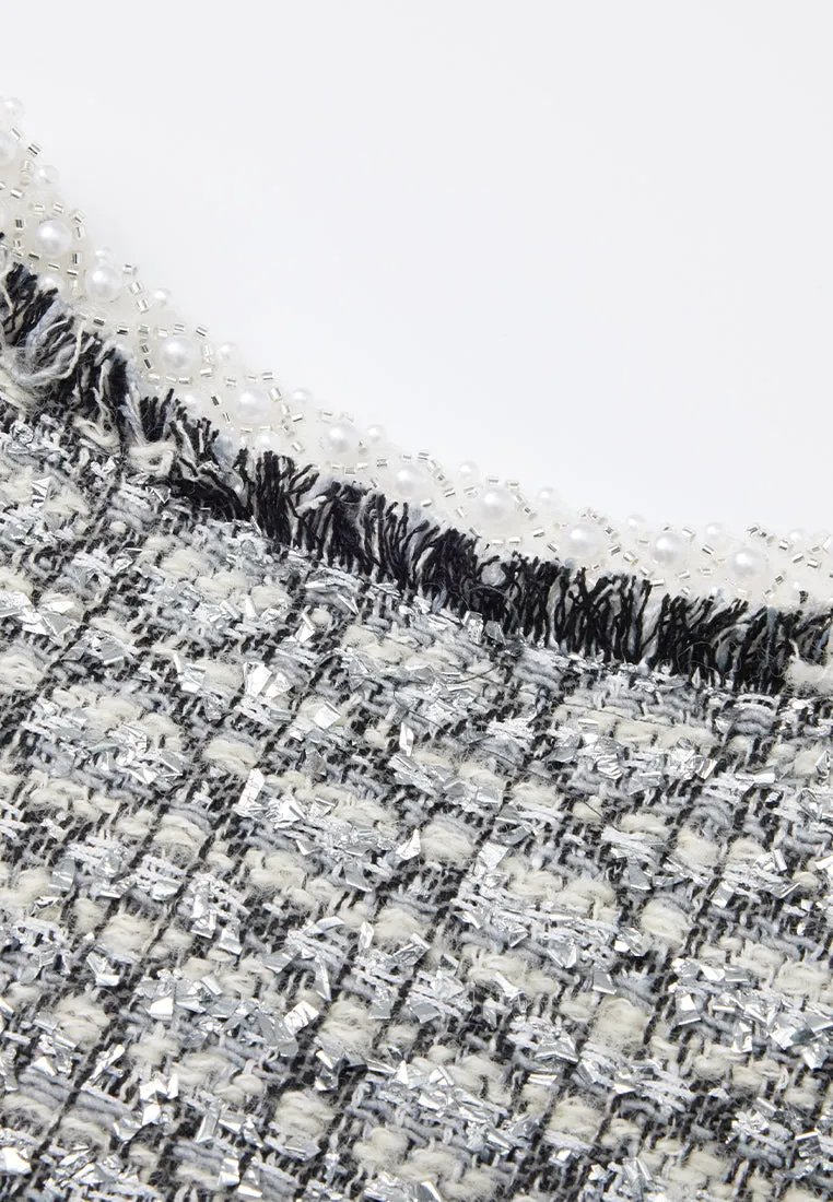 Lurex Diamond-pattern Frayed-detail Embellished Jacket