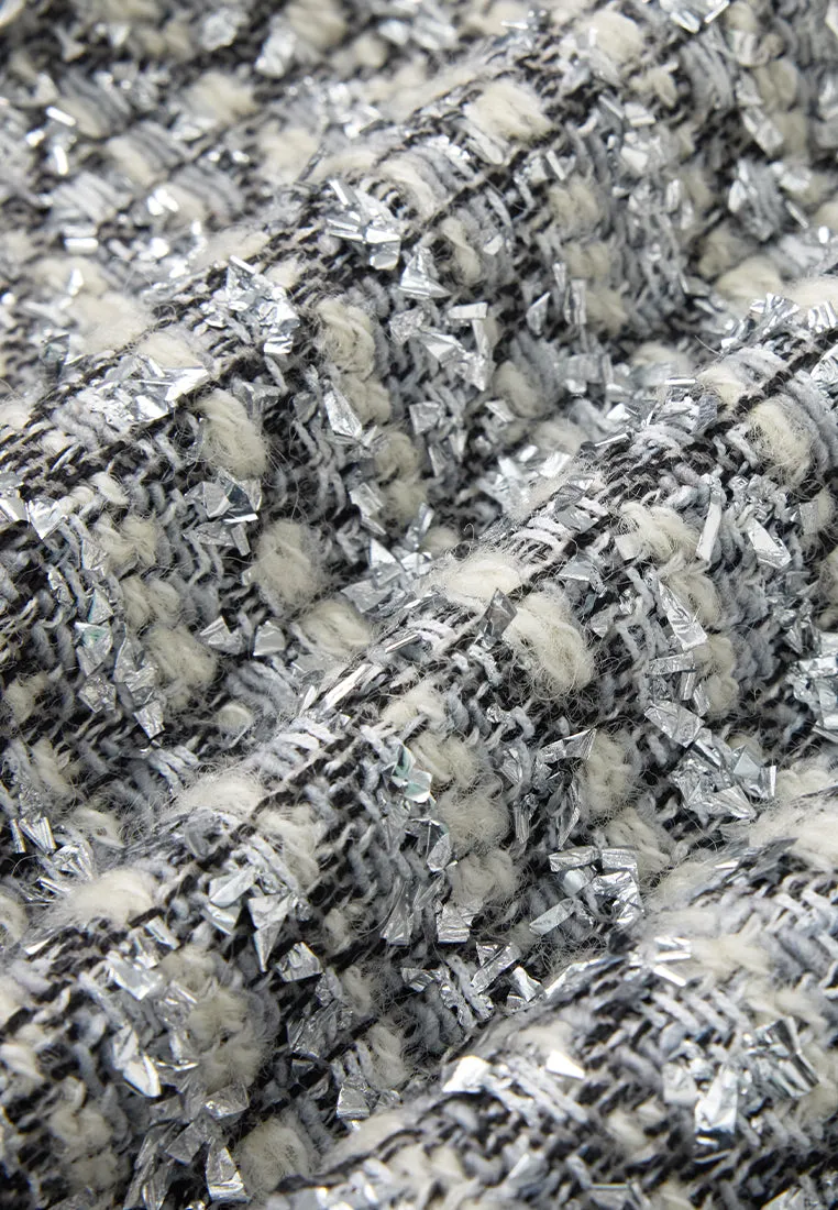 Lurex Diamond-pattern Frayed-detail Embellished Jacket