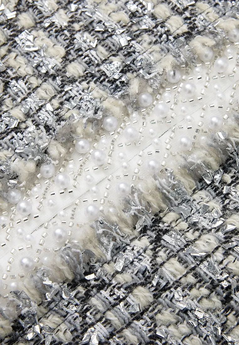 Lurex Diamond-pattern Frayed-detail Embellished Jacket