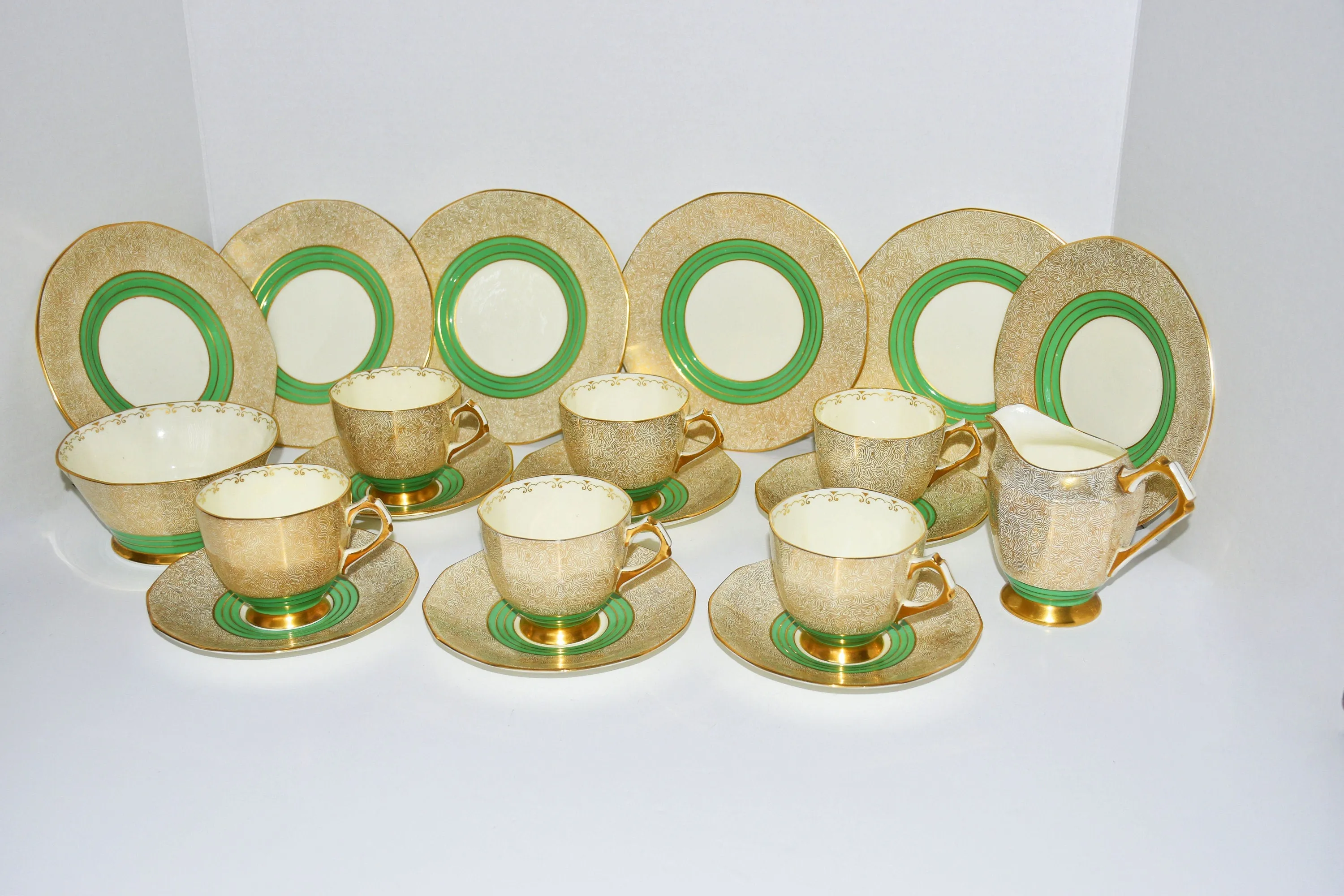 Luxury Green & Gold Tea Set by Tuscan China
