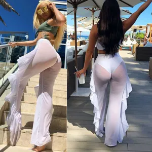 Malia Sheer High-Waisted Ruffle Mesh Pants