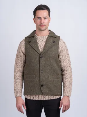 Man Of Aran Moss Green Herringbone Tweed Waistcoat & Vest