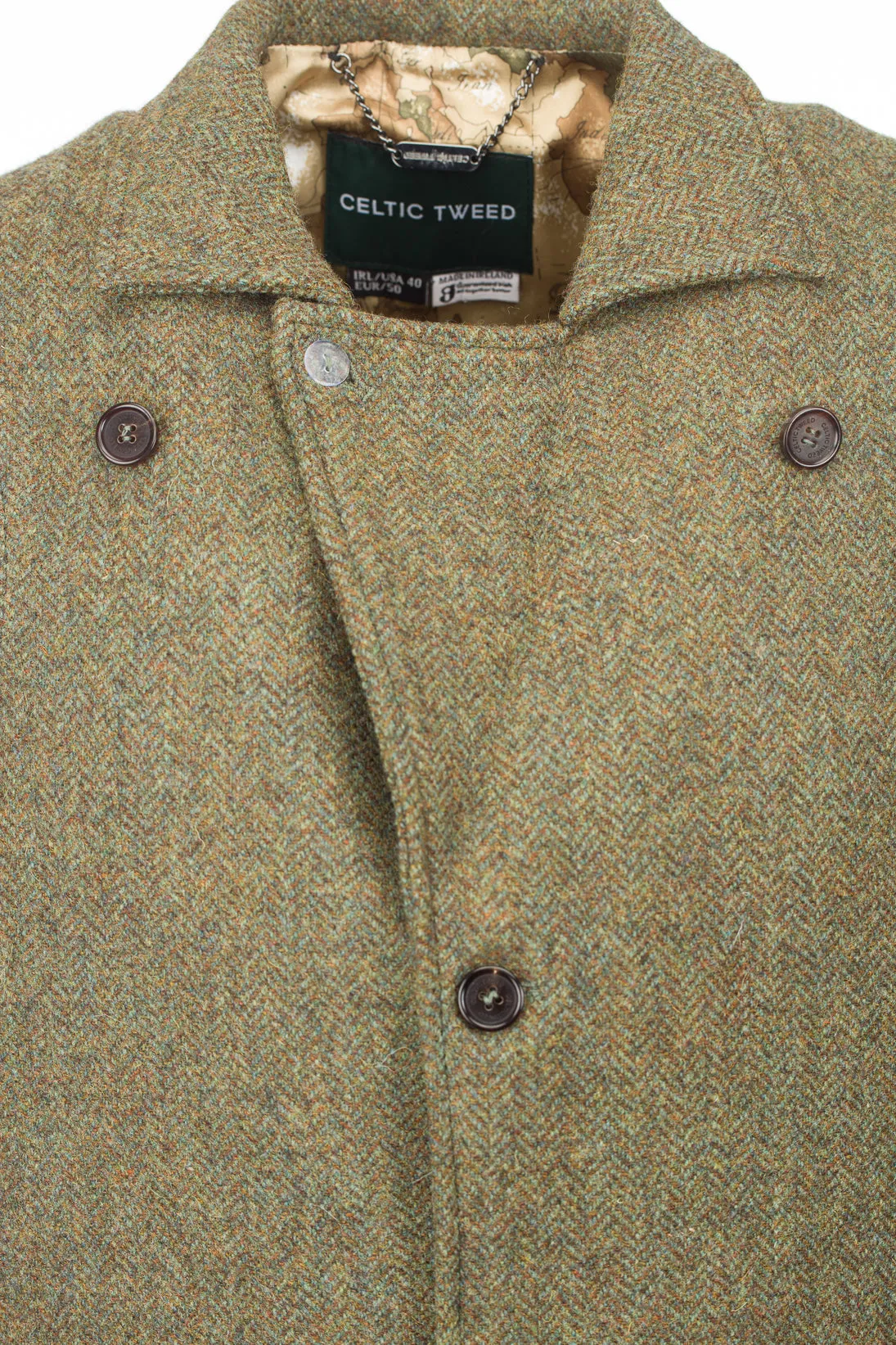 Man Of Aran Moss Green Herringbone Tweed Waistcoat & Vest