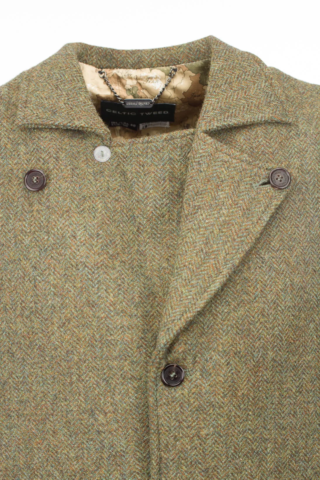 Man Of Aran Moss Green Herringbone Tweed Waistcoat & Vest