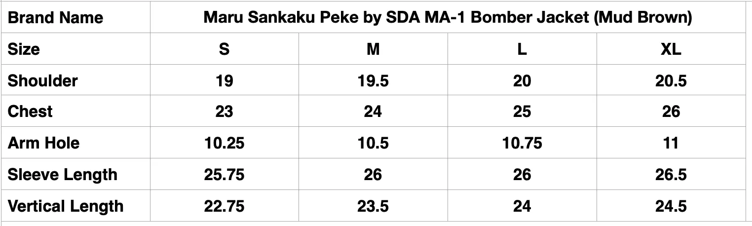 Maru Sankaku Peke by SDA MA-1 Bomber Jacket (Mud Brown)