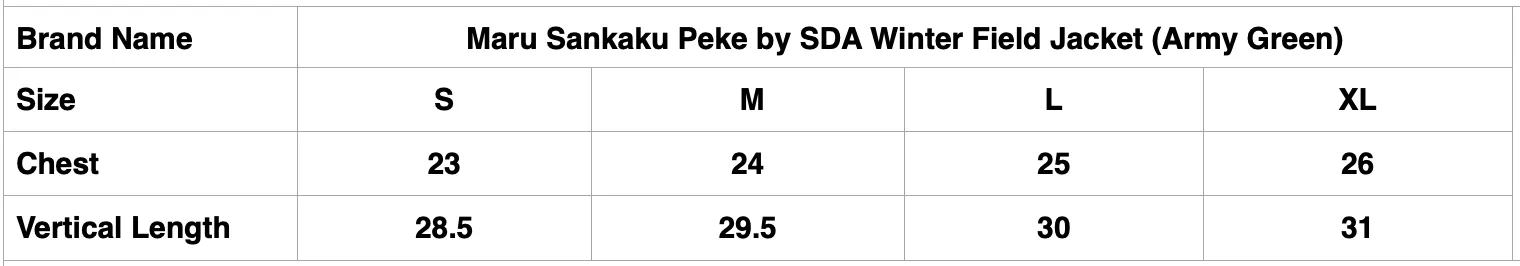 Maru Sankaku Peke by SDA Winter Field Jacket (Army Green)