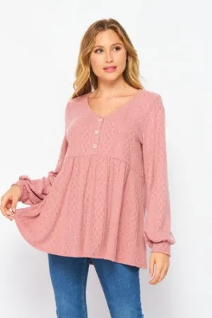 Mauve Babydoll Bubble Sleeve Blouse