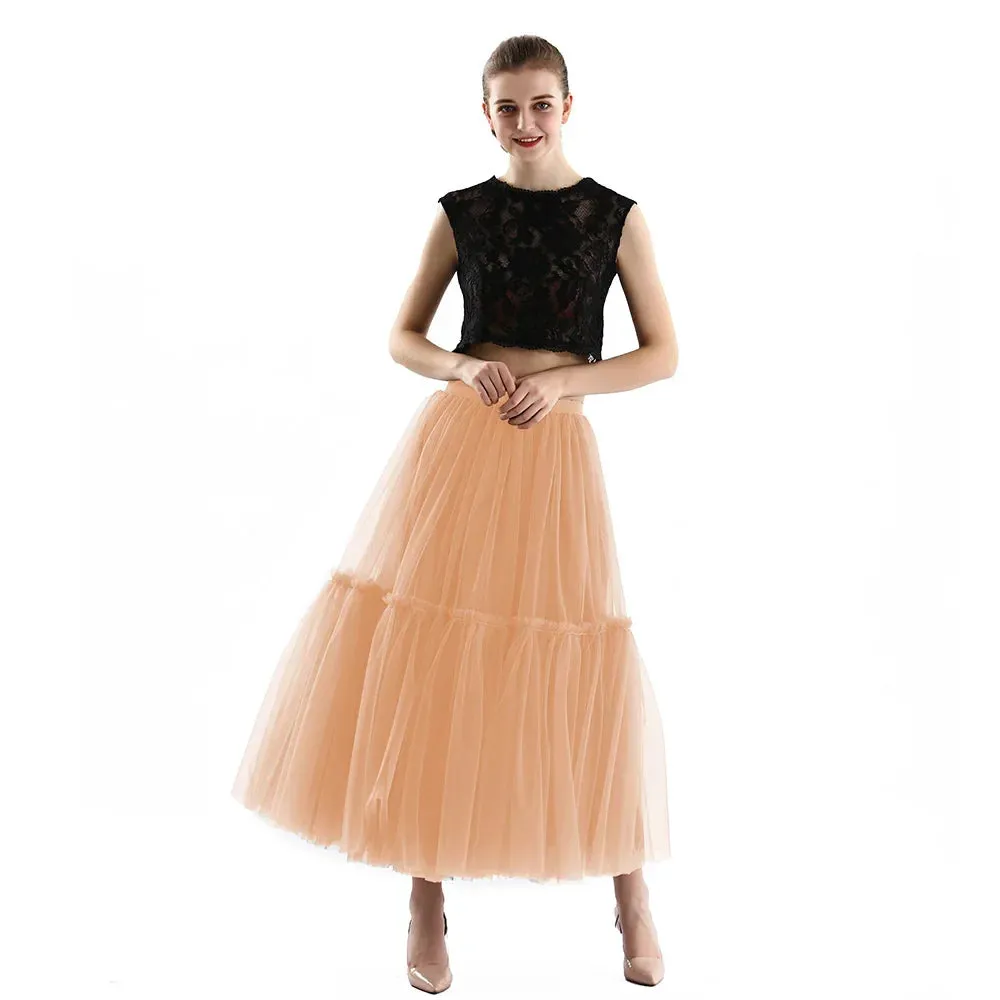 Maxi Long Tulle Skirts for Women Black Gothic Pleated Skirt Casual Party Fairycore Summer Winter Jupe Longue 2022 Falda Mujer