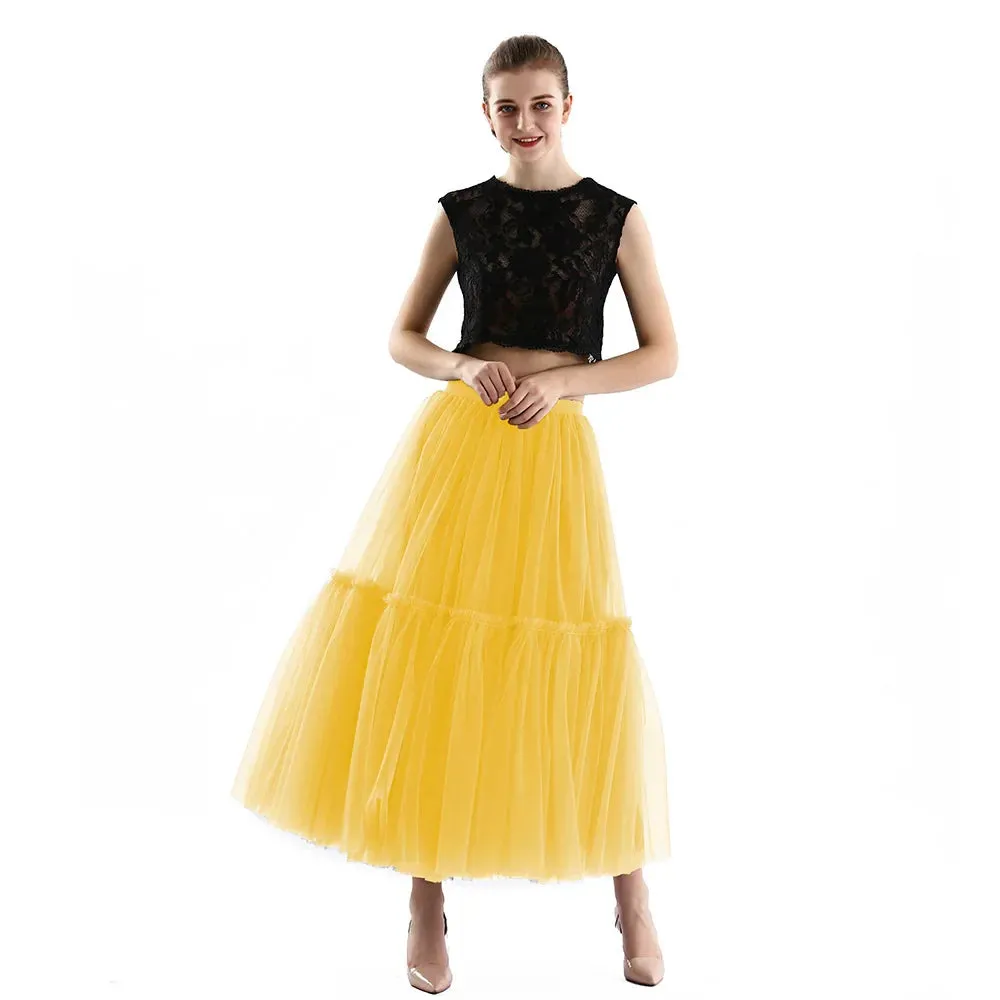 Maxi Long Tulle Skirts for Women Black Gothic Pleated Skirt Casual Party Fairycore Summer Winter Jupe Longue 2022 Falda Mujer