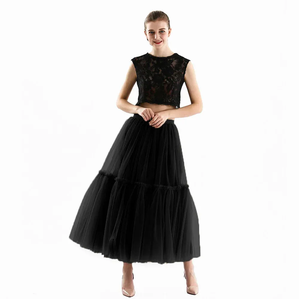 Maxi Long Tulle Skirts for Women Black Gothic Pleated Skirt Casual Party Fairycore Summer Winter Jupe Longue 2022 Falda Mujer