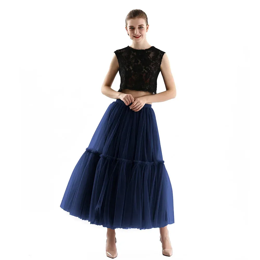 Maxi Long Tulle Skirts for Women Black Gothic Pleated Skirt Casual Party Fairycore Summer Winter Jupe Longue 2022 Falda Mujer