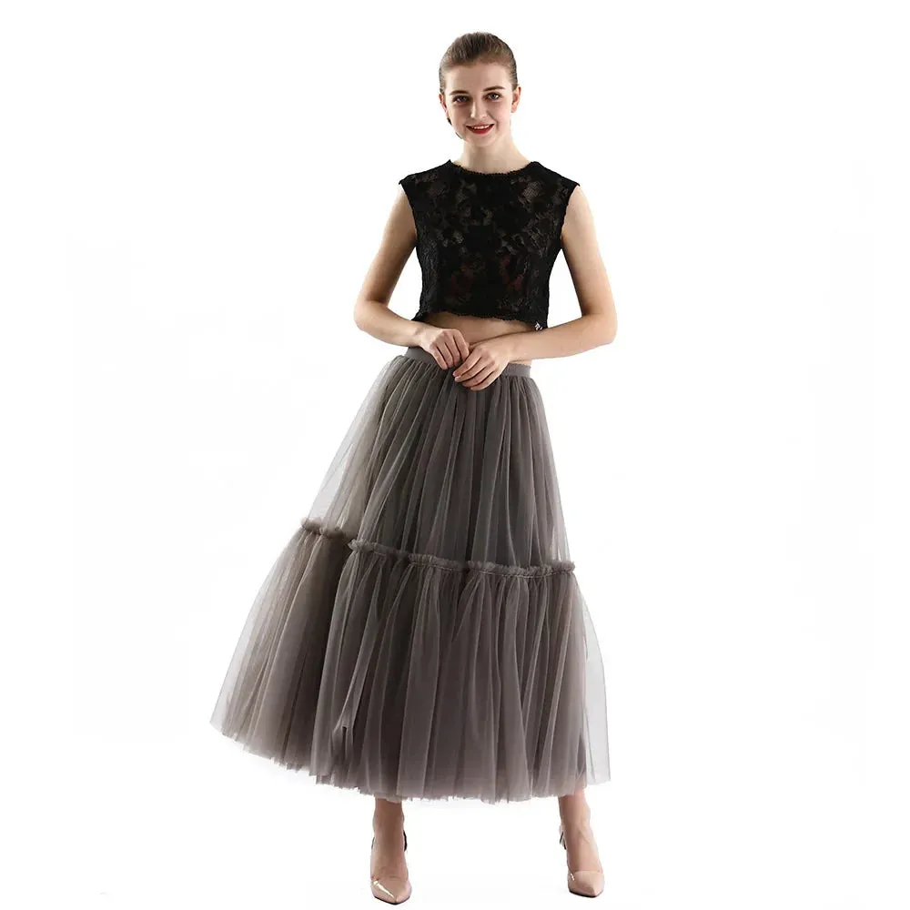 Maxi Long Tulle Skirts for Women Black Gothic Pleated Skirt Casual Party Fairycore Summer Winter Jupe Longue 2022 Falda Mujer